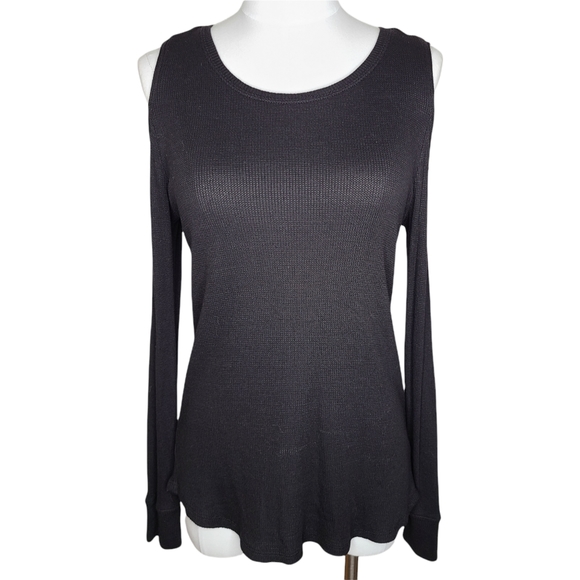 Sanctuary Cold Shoulder Thermal Waffle Top Black S - Picture 1 of 7